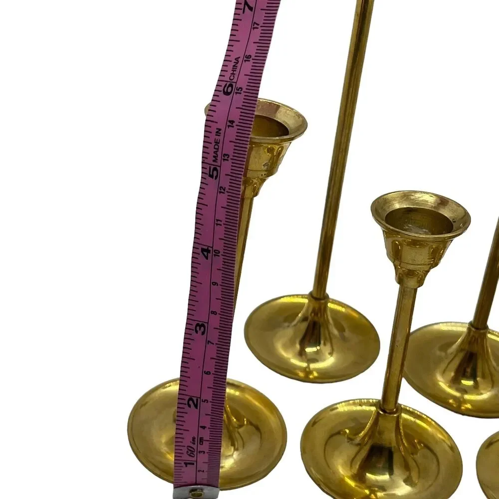 Brass Candlestick Holders Graduated Set of Seven Vintage Wedding Mantle Holiday
